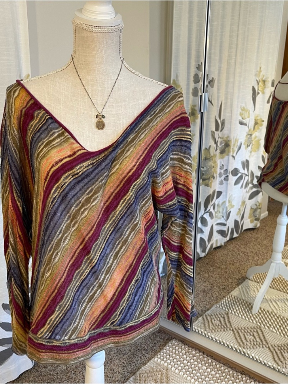 Free People Multicolor Striped Knit Sweater in Pink, Yellow, Navy